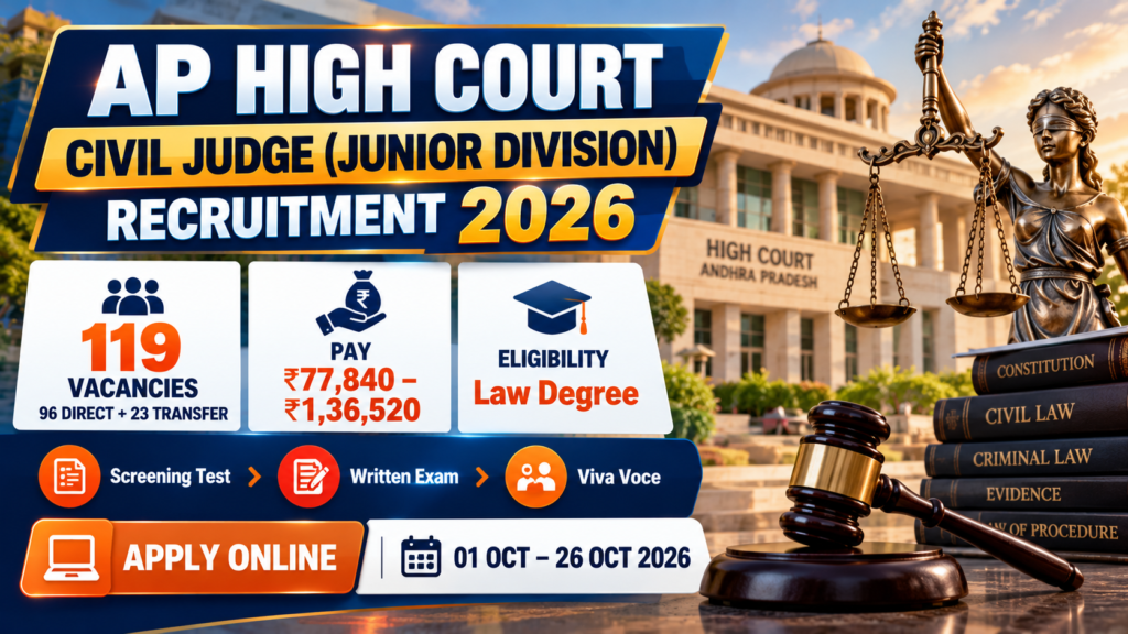 AP High Court Civil Judge Recruitment 2026 for 119 Junior Division vacancies