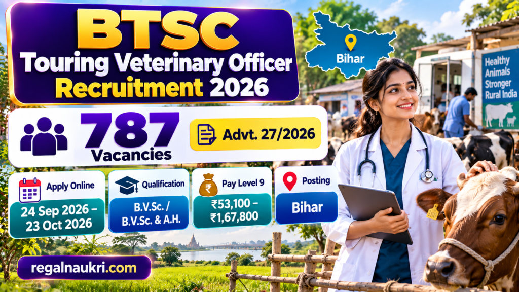 BTSC Veterinary Officer Recruitment 2026 for 787 Touring Veterinary Officer Vacancies