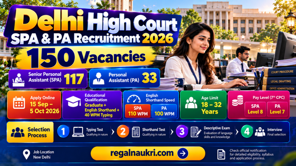 Delhi High Court SPA PA Recruitment 2026 for 150 Vacancies