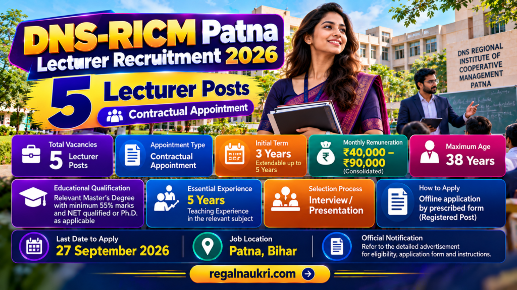 DNS RICM Patna Lecturer Recruitment 2026 for 5 Contractual Posts