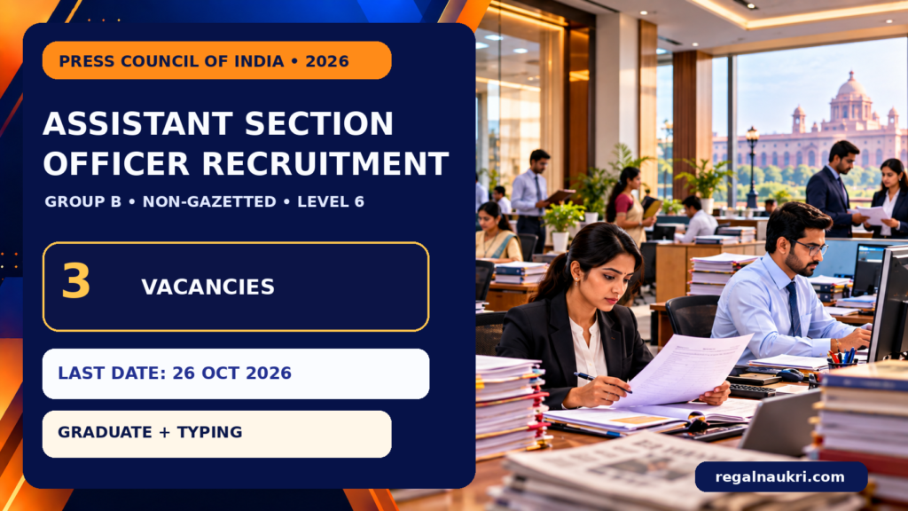 Press Council of India ASO Recruitment 2026 for 3 vacancies