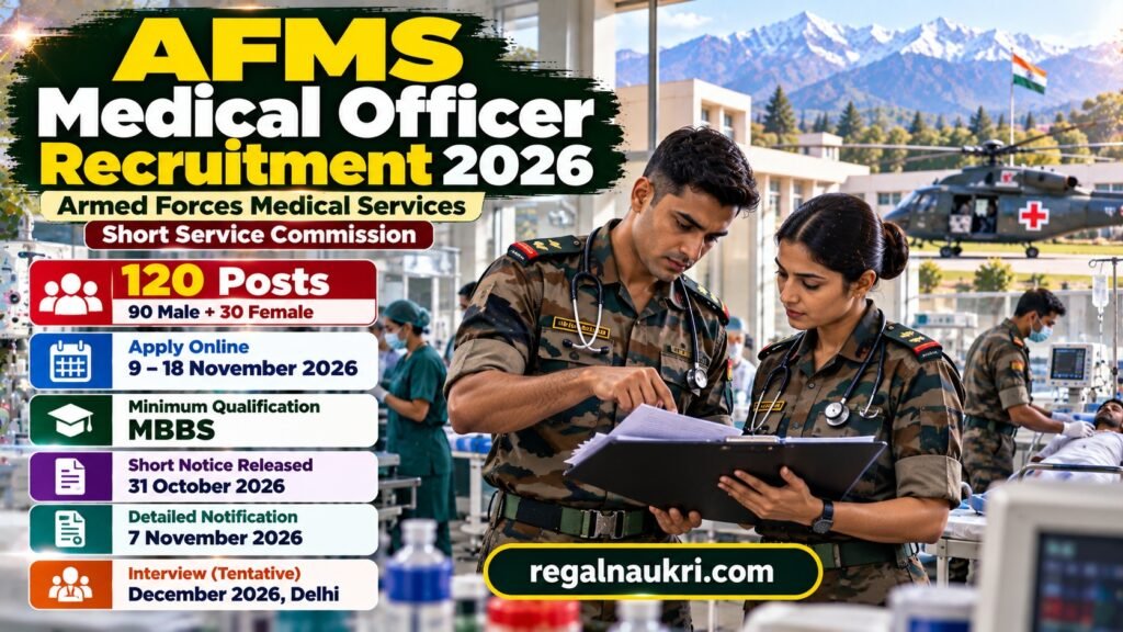 AFMS Medical Officer Recruitment 2026 for 120 Short Service Commission posts
