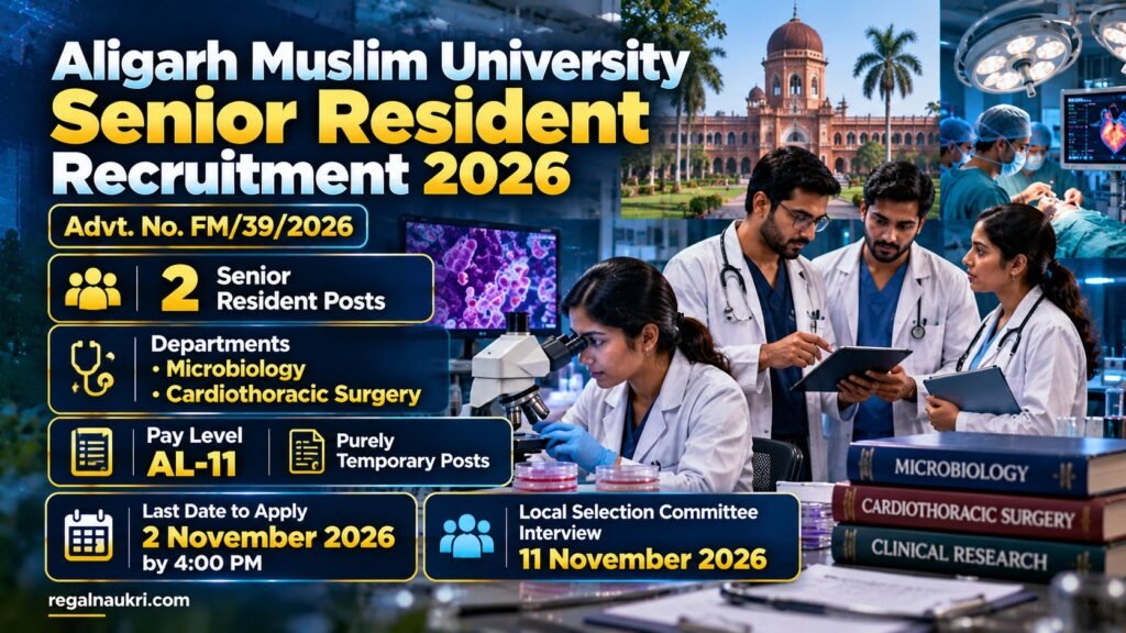 AMU Senior Resident Recruitment 2026 for 2 posts in Microbiology and Cardiothoracic Surgery