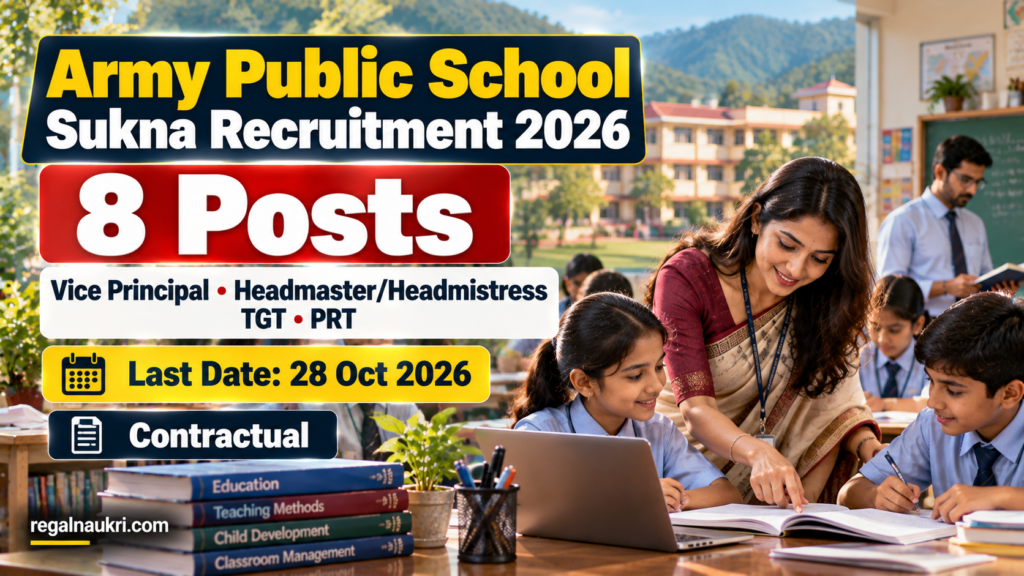 Army Public School Sukna Recruitment 2026 for 8 Vice Principal Headmaster TGT and PRT posts