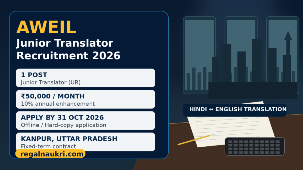 AWEIL Junior Translator Recruitment 2026 for one contract post in Kanpur