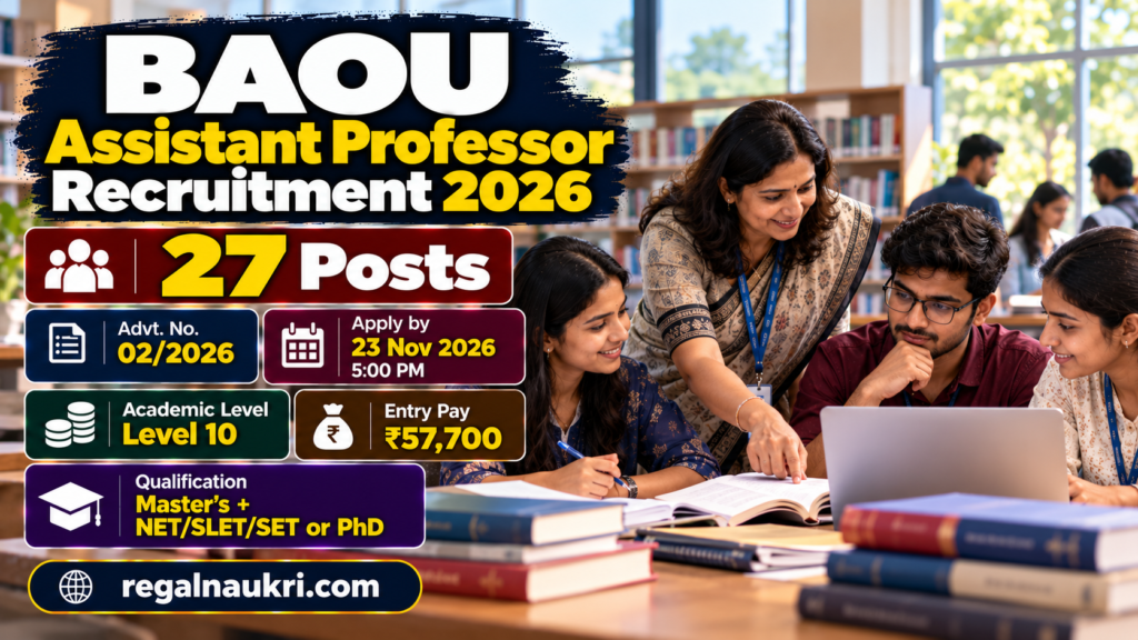 BAOU Assistant Professor Recruitment 2026 for 27 teaching posts