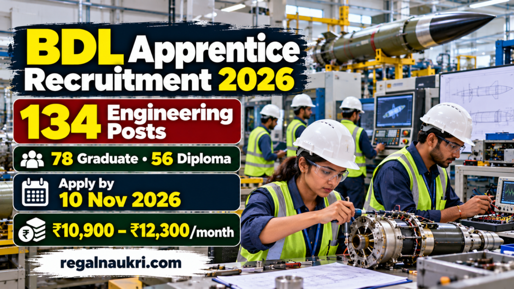 BDL Apprentice Recruitment 2026 for 134 engineering graduate and diploma posts