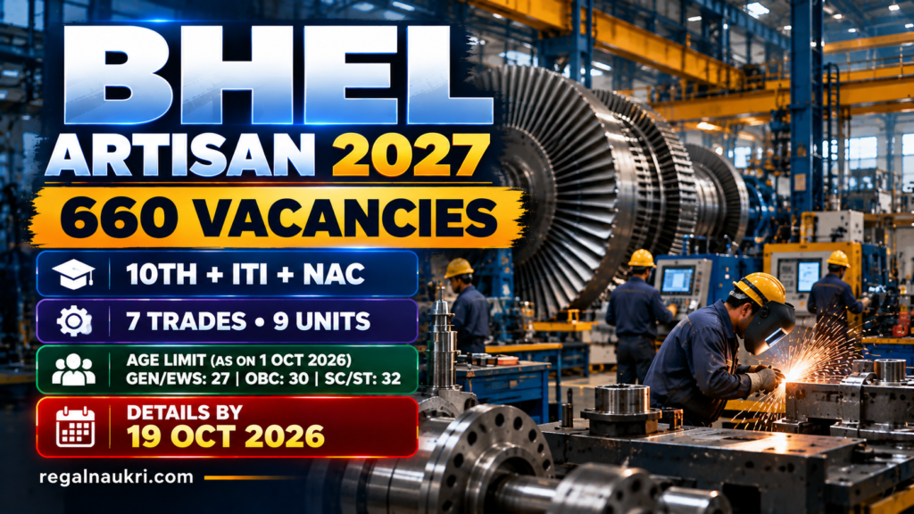 BHEL Artisan Recruitment 2027 for 660 Grade IV vacancies