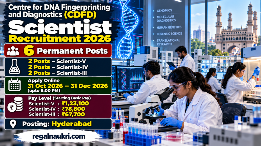 CDFD Scientist Recruitment 2026 for 6 permanent scientist posts