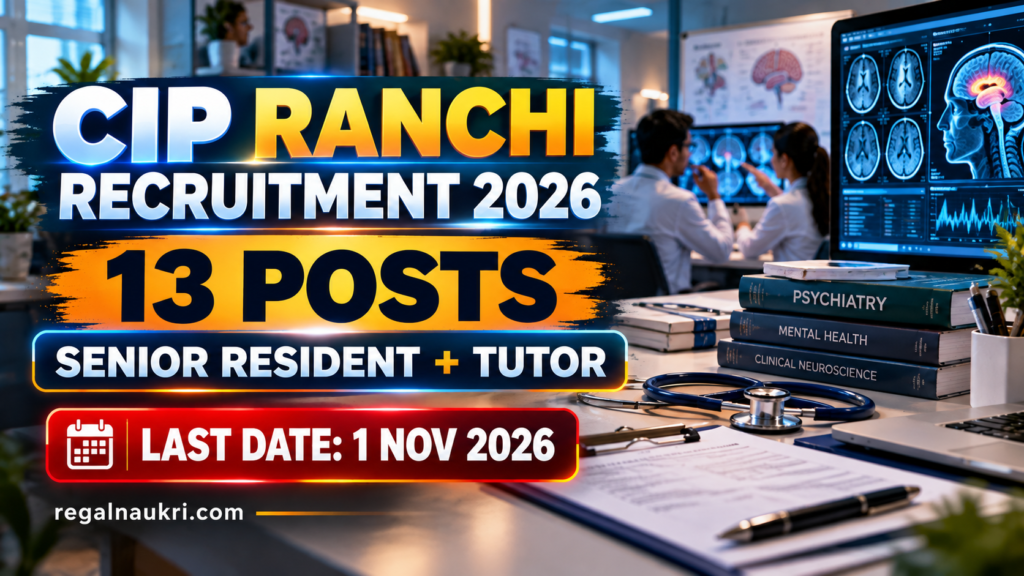 CIP Ranchi Recruitment 2026 for 13 Senior Resident and Tutor posts