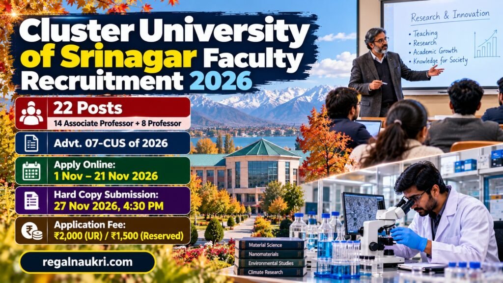 Cluster University Srinagar Faculty Recruitment 2026 for 22 Associate Professor and Professor posts