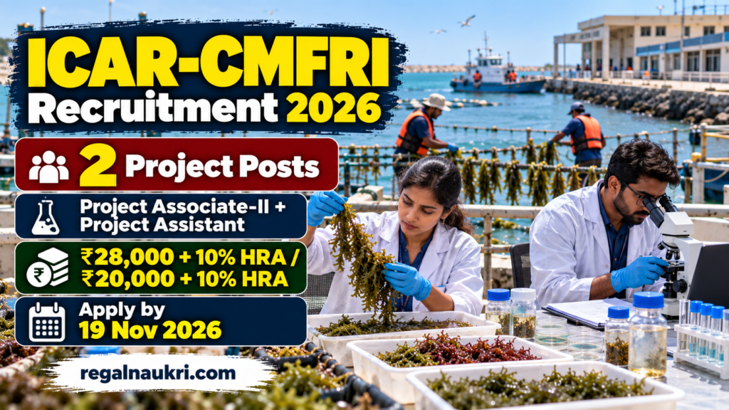 ICAR CMFRI Veraval Recruitment 2026 for 2 project posts