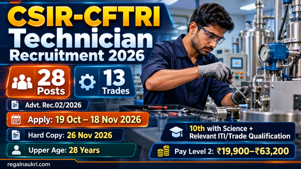 CSIR-CFTRI Technician Recruitment 2026 for 28 posts across 13 trades