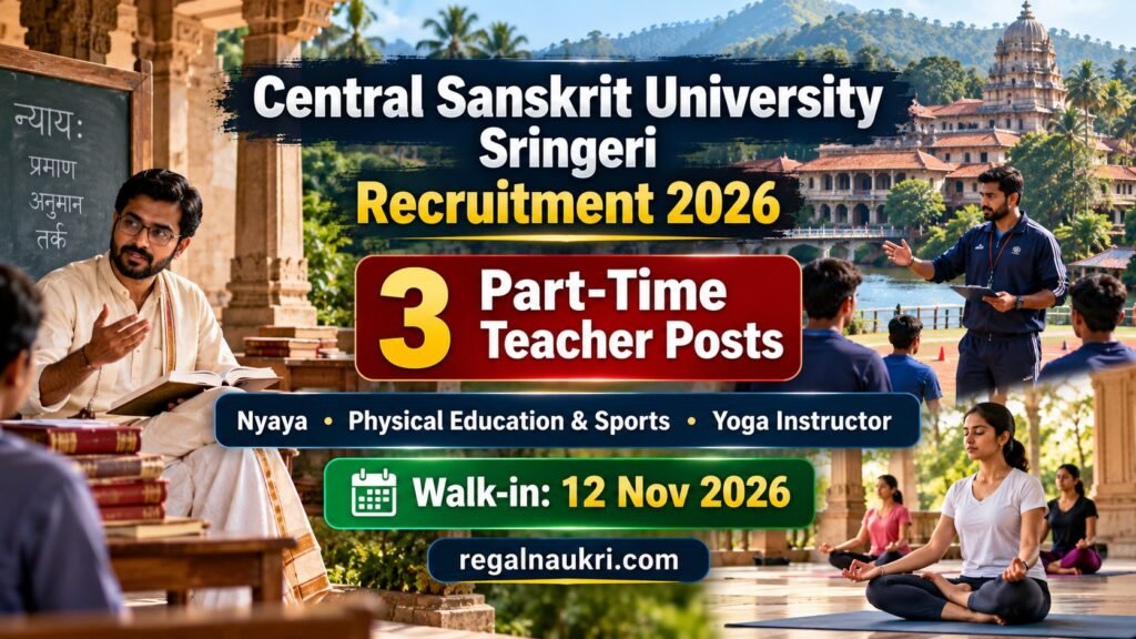 Central Sanskrit University Sringeri Recruitment 2026 for 3 Part-Time Teacher posts