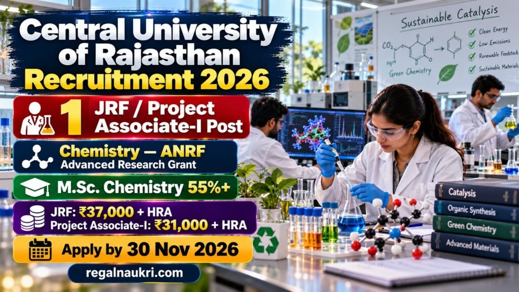 Central University of Rajasthan JRF Project Associate Chemistry Recruitment 2026