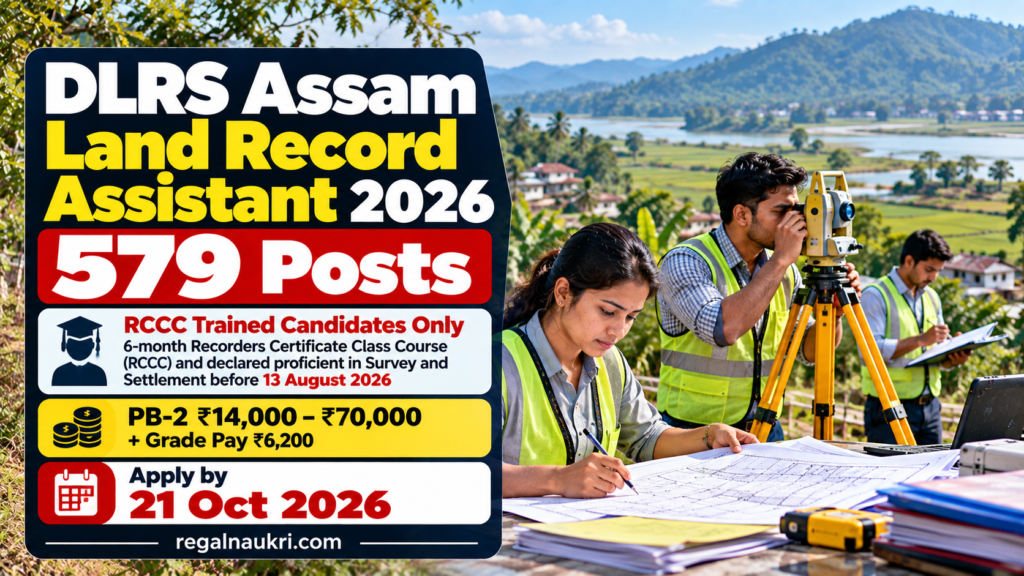 DLRS Assam Land Record Assistant Recruitment 2026 for 579 RCCC Trained Candidate Posts