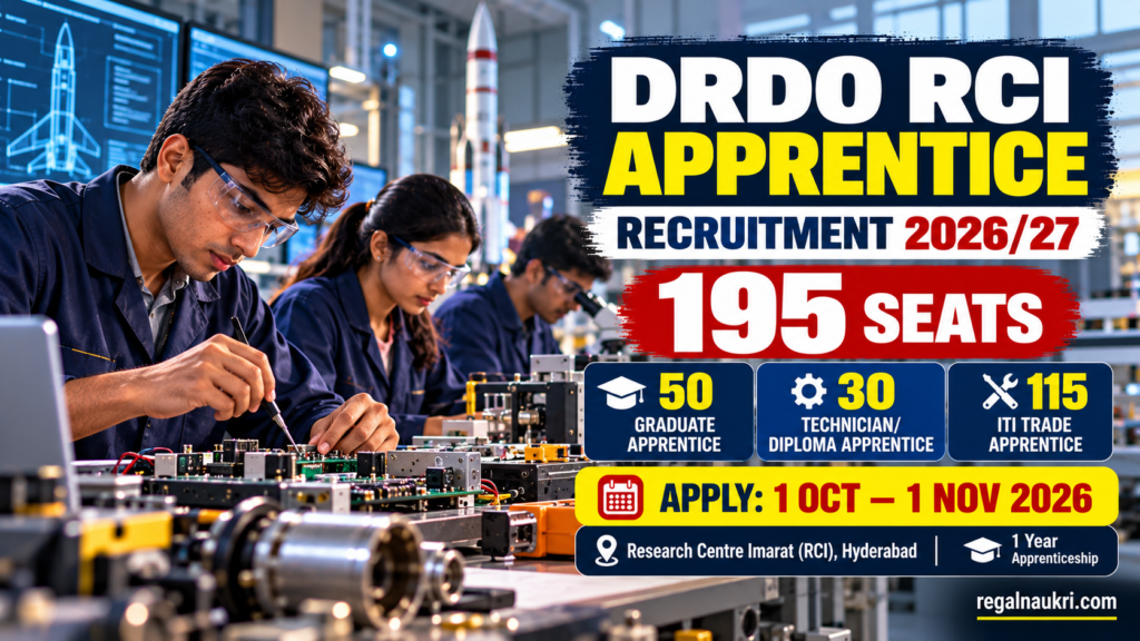 DRDO RCI Apprentice Recruitment 2026 for 195 Graduate Diploma and ITI apprentice seats