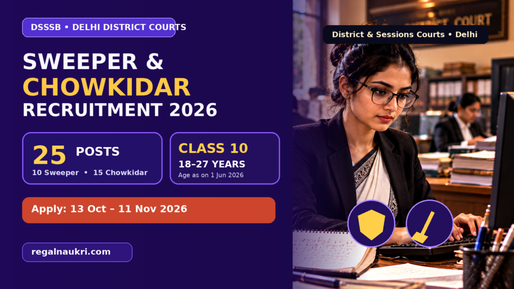 DSSSB Sweeper and Chowkidar Recruitment 2026 for 25 District Court posts