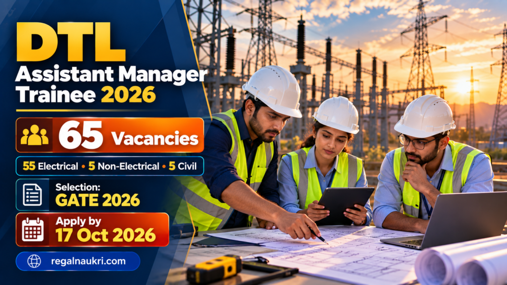 DTL Assistant Manager Trainee Recruitment 2026 for 65 Electrical Non-Electrical and Civil vacancies