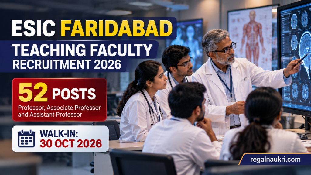 ESIC Faridabad Teaching Faculty Recruitment 2026 for 52 posts