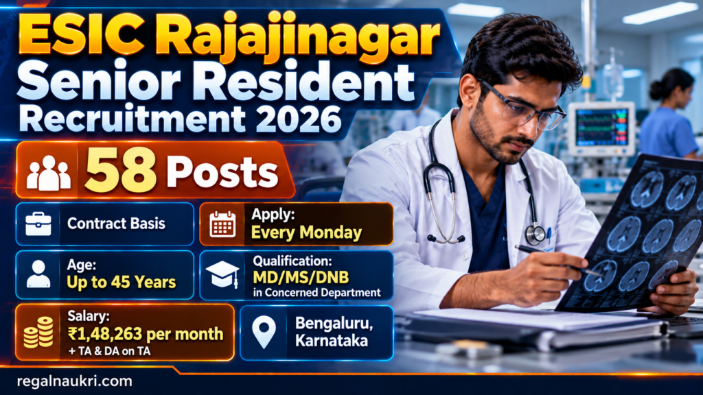 ESIC Rajajinagar Senior Resident Recruitment 2026 for 58 contractual posts