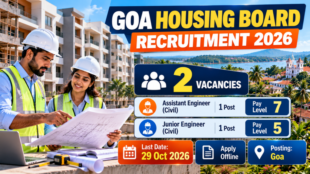 Goa Housing Board Recruitment 2026 for Assistant Engineer and Junior Engineer Civil posts