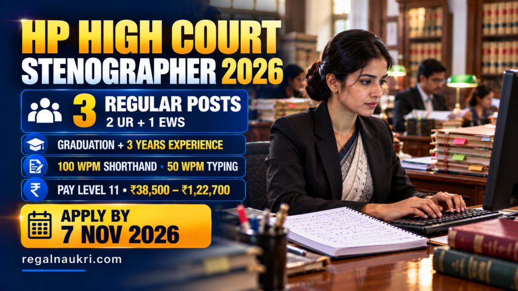 HP High Court Stenographer Recruitment 2026 for 3 regular Group-C posts