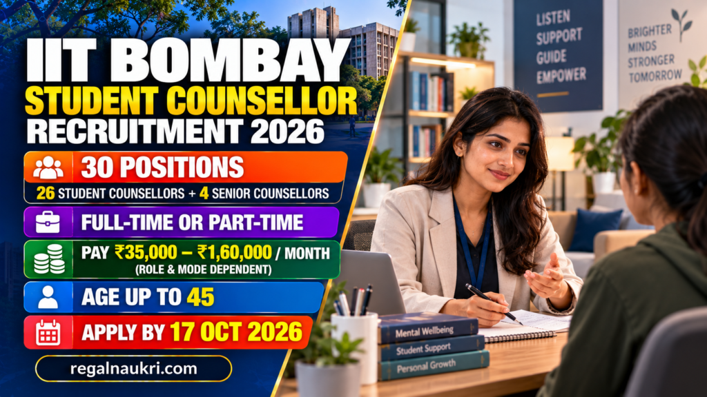 IIT Bombay Student Counsellor Recruitment 2026 for 30 ad hoc counsellor positions