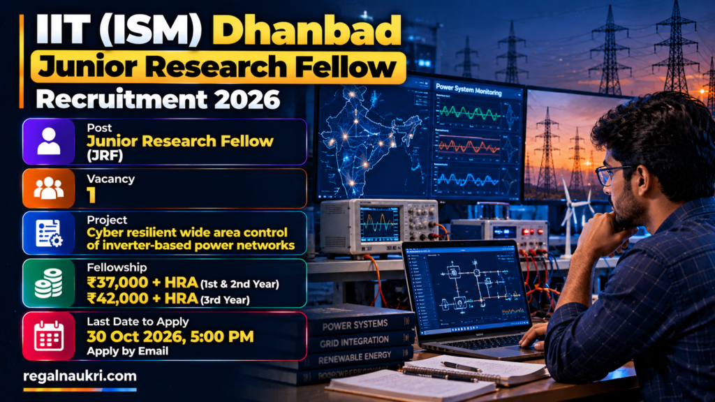 IIT ISM Dhanbad Junior Research Fellow Recruitment 2026 for one JRF vacancy