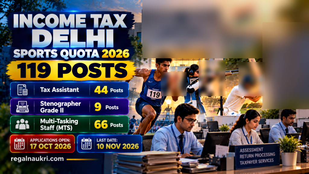 Income Tax Delhi Sports Quota Recruitment 2026 for 119 posts