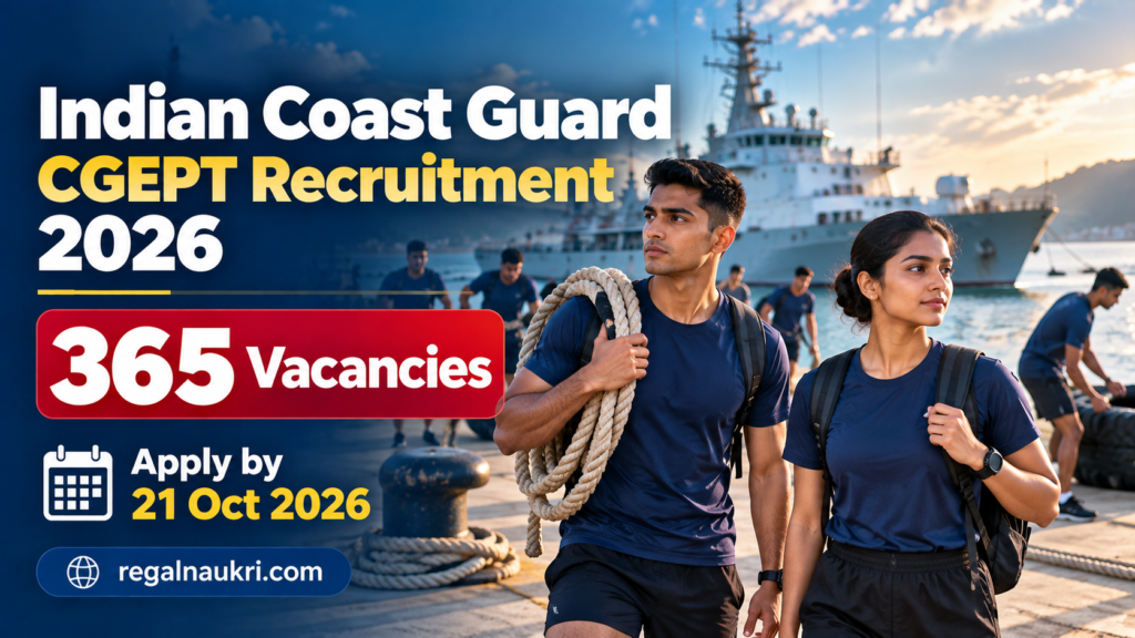 Indian Coast Guard CGEPT Recruitment 2026 for 365 Navik Yantrik and Hygienist vacancies