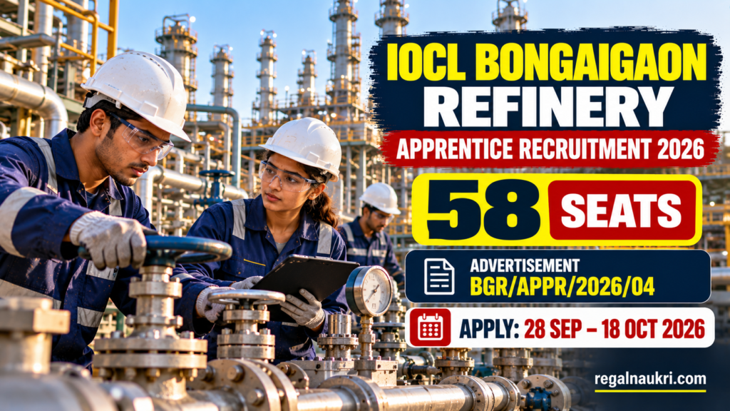 IOCL Bongaigaon Refinery Apprentice Recruitment 2026 for 58 Trade and Technician Apprentice seats