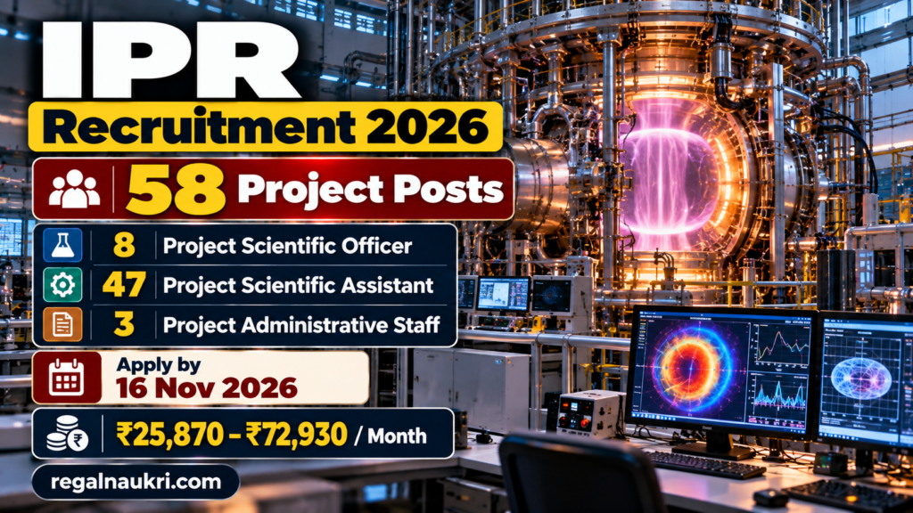 IPR Recruitment 2026 for 58 project scientific officer assistant and administrative staff posts