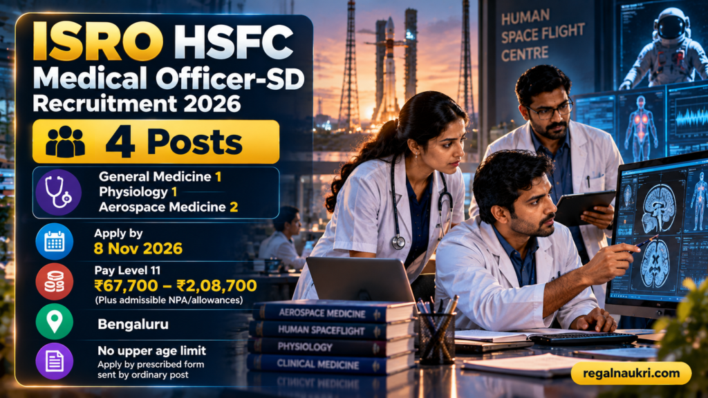 ISRO HSFC Medical Officer Recruitment 2026 for four Group A posts