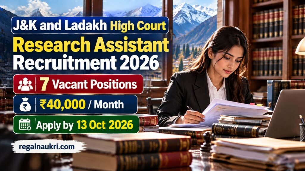 J&K and Ladakh High Court Research Assistant Recruitment 2026 for 7 Vacant Positions