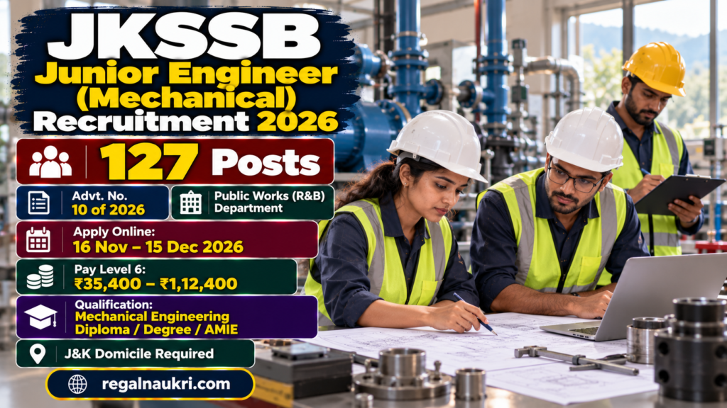JKSSB Junior Engineer Mechanical Recruitment 2026 for 127 posts