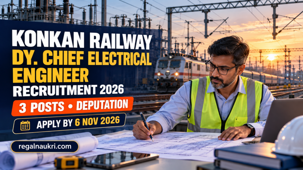 Konkan Railway Dy. Chief Electrical Engineer Recruitment 2026 for 3 deputation posts
