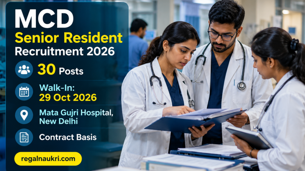 MCD Senior Resident Recruitment 2026 for 30 posts at Mata Gujri Hospital