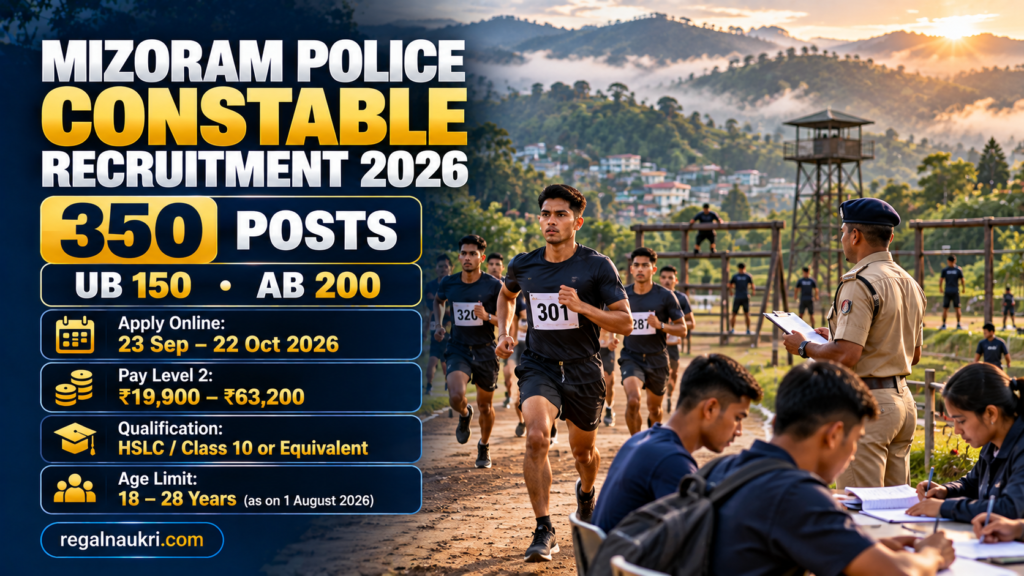 Mizoram Police Constable Recruitment 2026 for 350 UB and AB posts