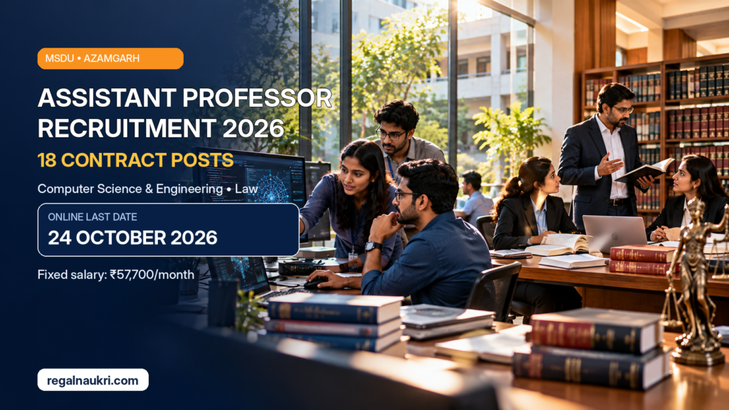 MSDU Assistant Professor Recruitment 2026 for 18 contract faculty posts in Computer Science Engineering and Law