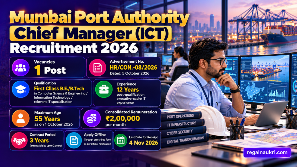 Mumbai Port Authority Chief Manager ICT Recruitment 2026 for 1 contractual post