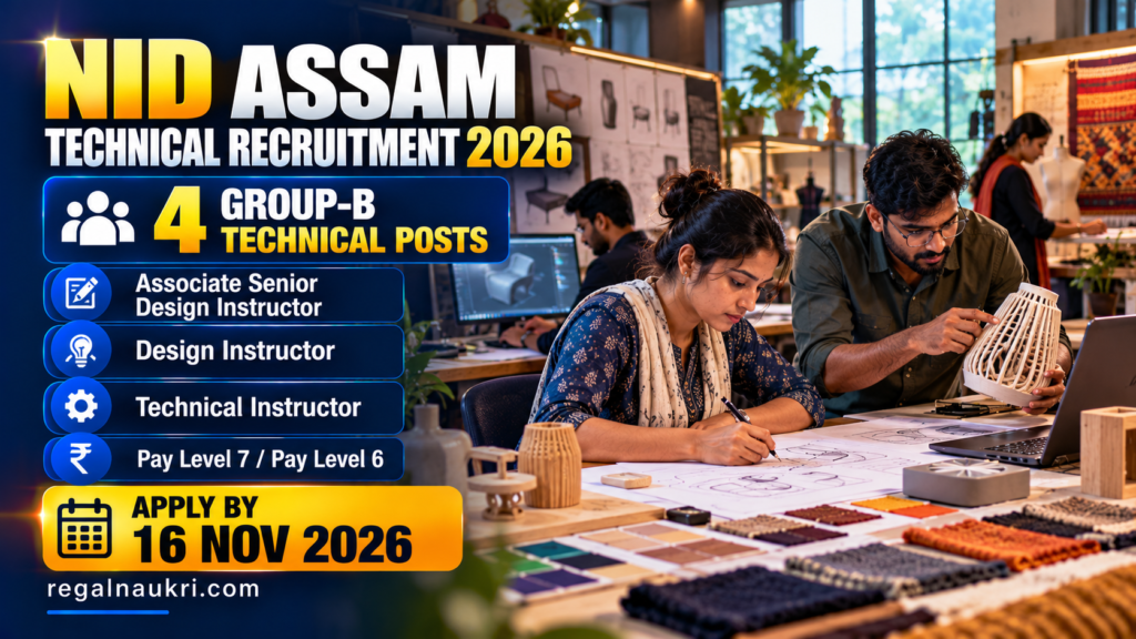 NID Assam Technical Recruitment 2026 for 4 Group-B design and technical instructor posts