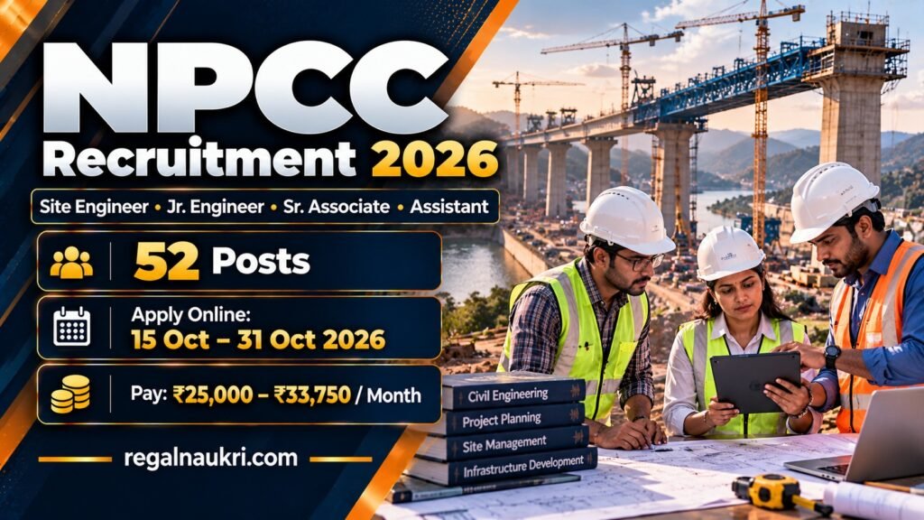 NPCC Recruitment 2026 for 52 Site Engineer Junior Engineer Senior Associate and Assistant posts