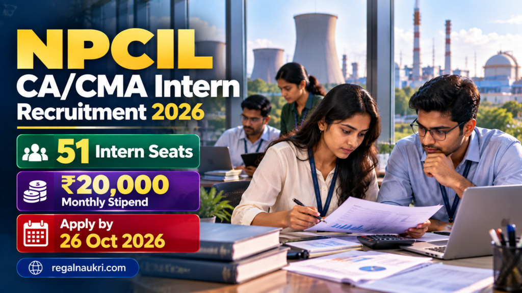 NPCIL CA CMA Intern Recruitment 2026 for 51 internship seats with 20000 rupees monthly stipend