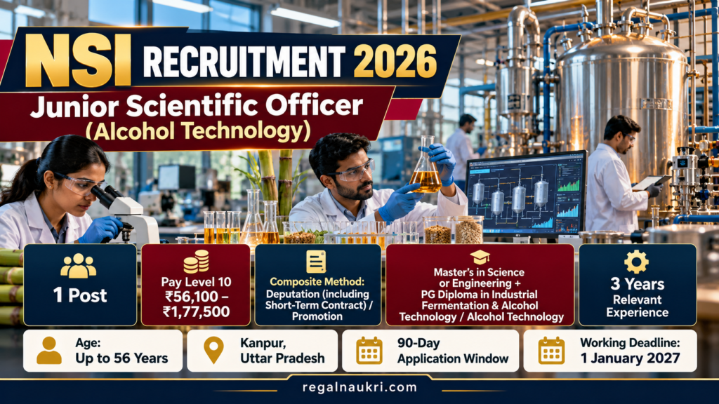 NSI Junior Scientific Officer Alcohol Technology Recruitment 2026 for one Level 10 post