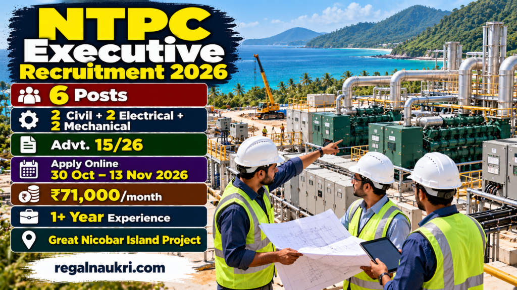 NTPC Executive Recruitment 2026 for 6 Civil Electrical and Mechanical engineering posts