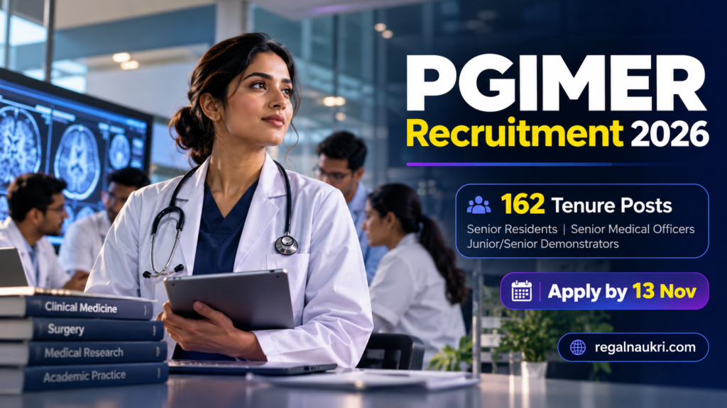 PGIMER Recruitment 2026 for 162 Senior Resident Senior Medical Officer and Demonstrator tenure posts
