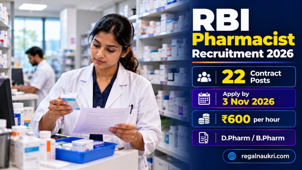 RBI Pharmacist Recruitment 2026 for 22 contract posts