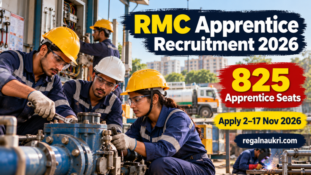 RMC Apprentice Recruitment 2026 for 825 ITI apprentice training seats in Rajkot