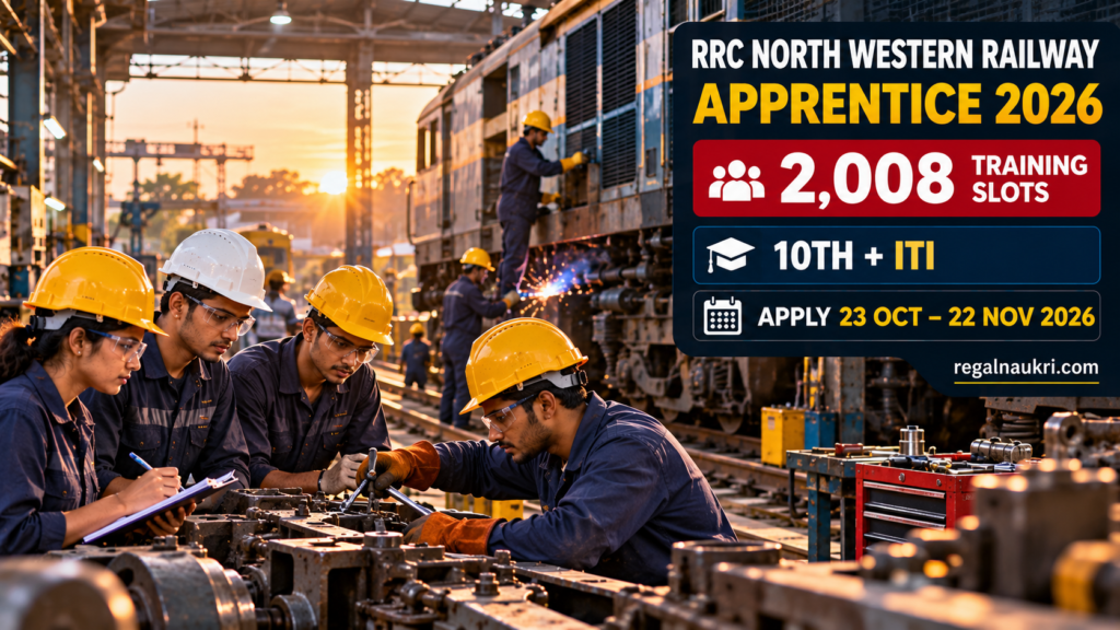 RRC North Western Railway Apprentice Recruitment 2026 for 2,008 training slots